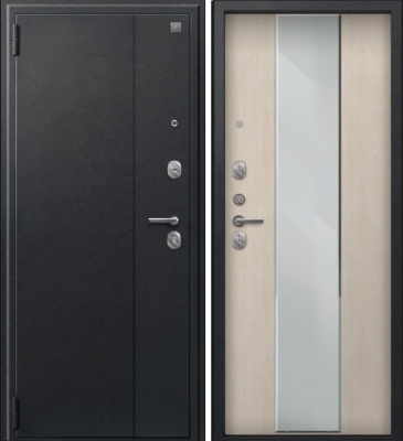 Дверь A-04 черный сатин - седой дуб зеркало