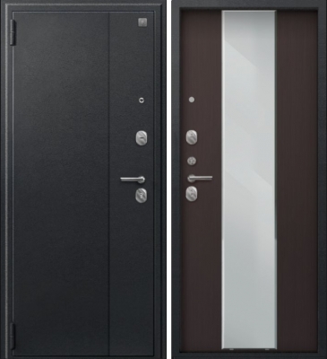 Дверь A-04 черный сатин - лиственница тёмная зеркало